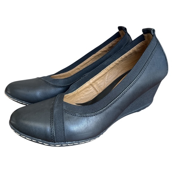 EuroSoft Sofft Amanda‎ Wedge Heels Shoes Black Leather Comfort Women’s Size 9 - Picture 1 of 9